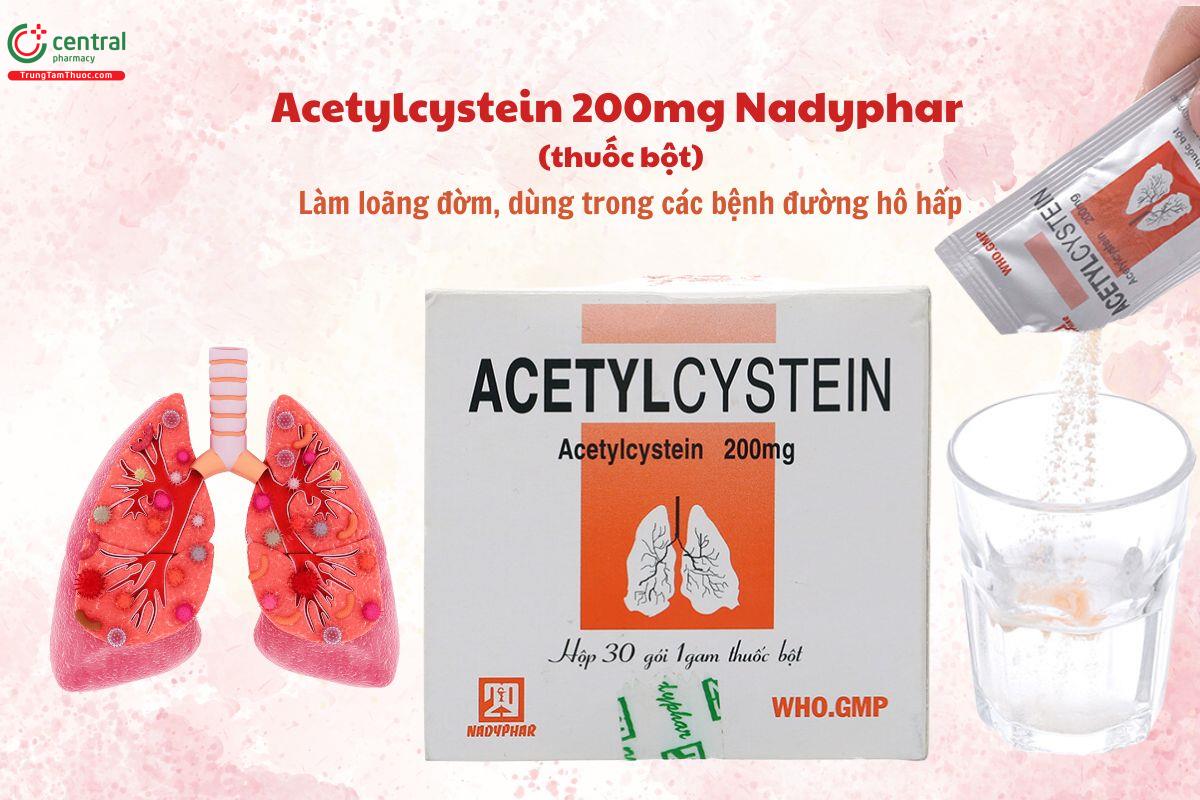 Thuốc bột Acetylcystein 200mg Nadyphar làm loãng đờm trong bệnh đường hô hấp