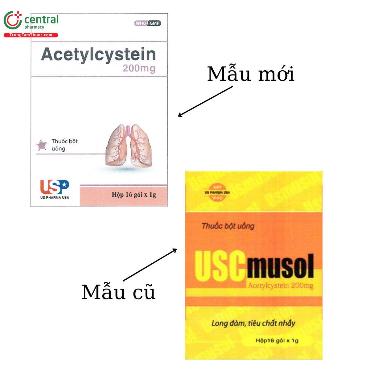 Thông báo thay đổi tên và bao bì Acetylcystein 200mg US pharma USA
