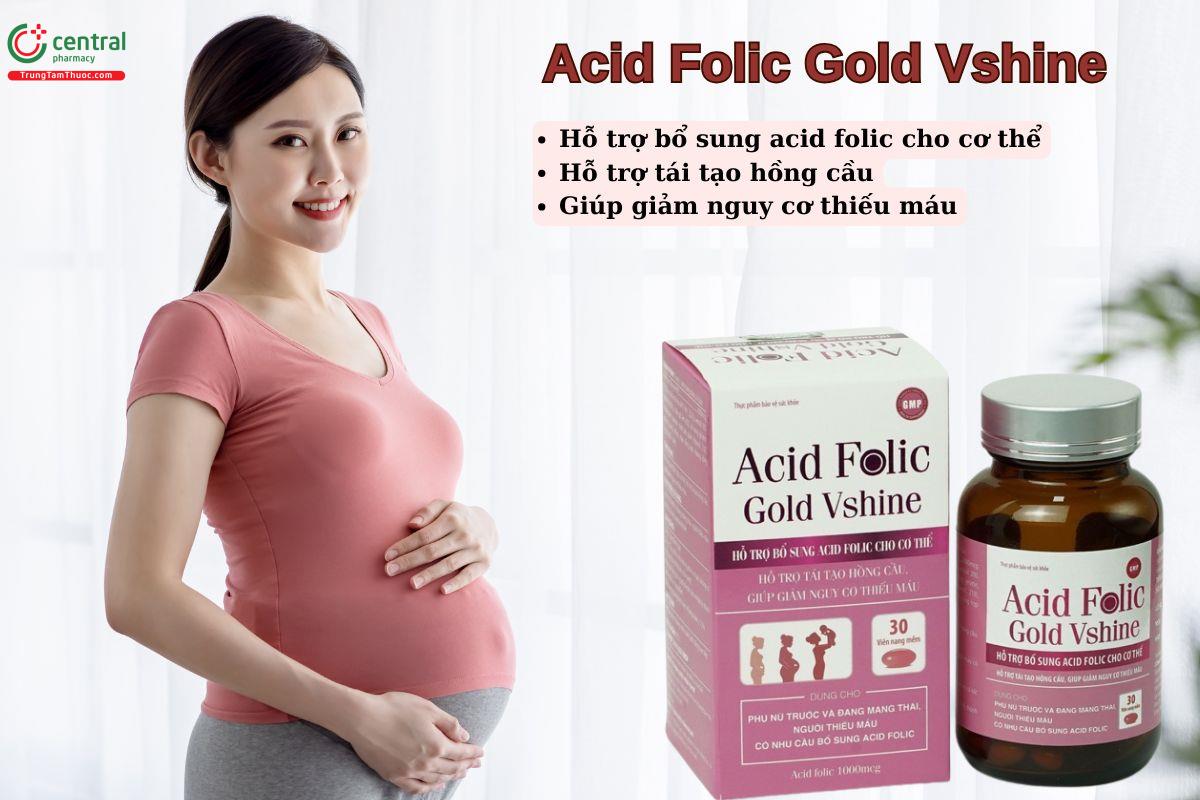 Viên uống Acid Folic Gold Vshine giúp giảm nguy cơ thiếu máu