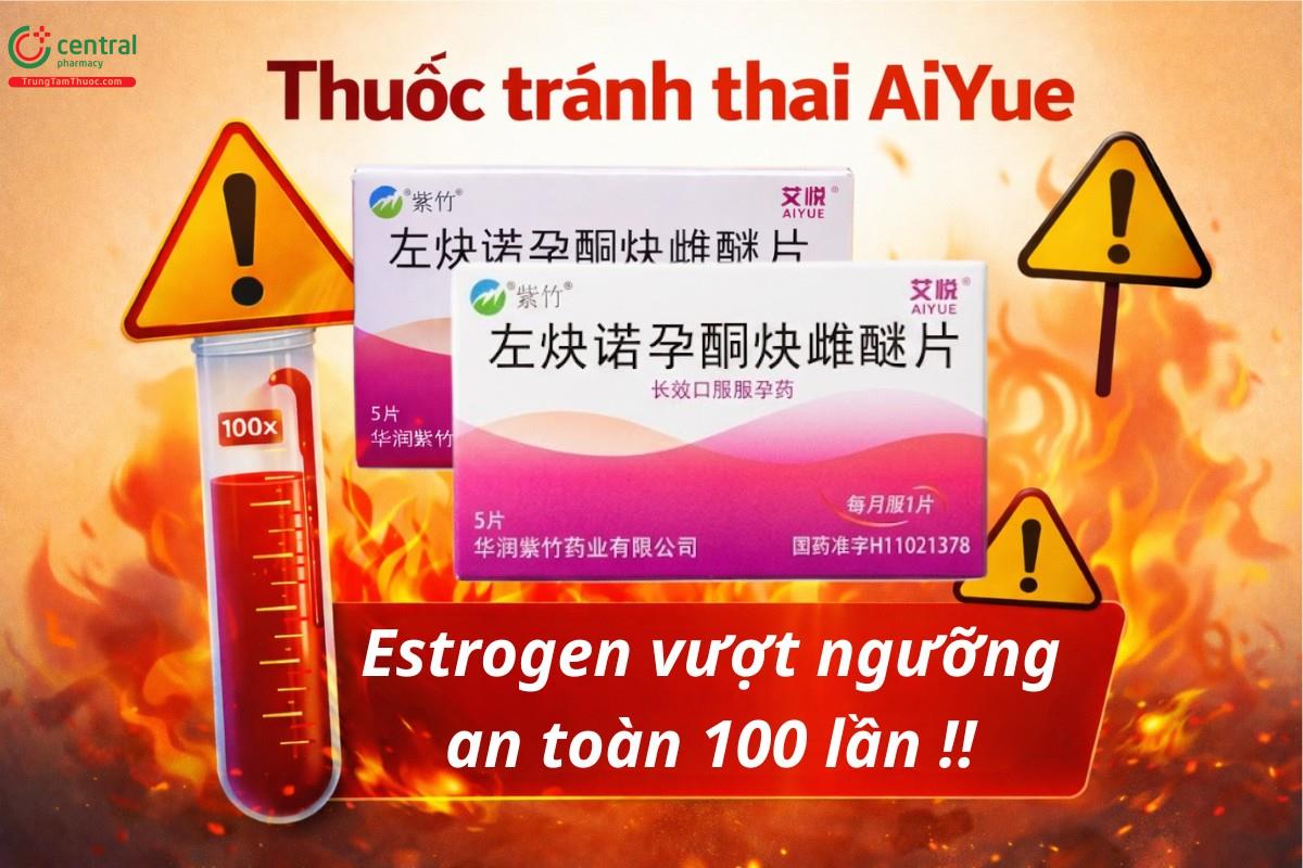Thuốc tránh thai 1 tháng 1 viên AiYue Hồng Kông chứa Estrogen vượt ngưỡng an toàn 100 lần