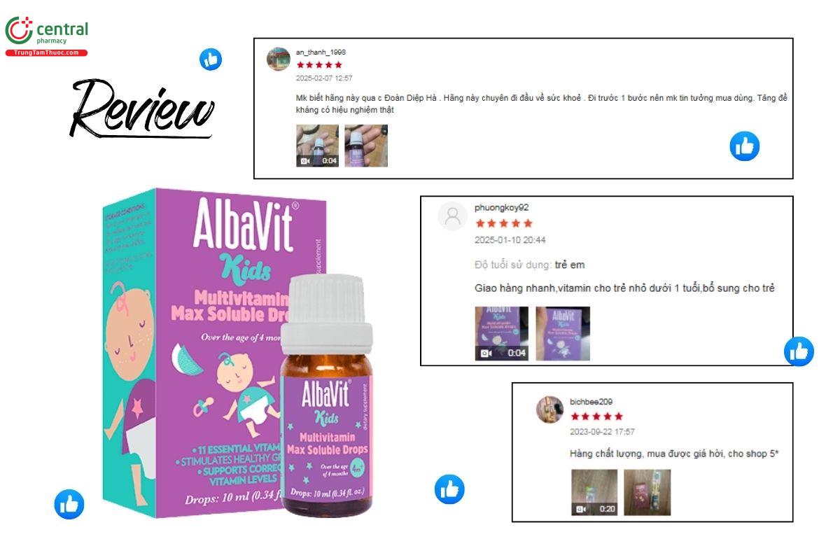 Đánh giá của người dùng về sản phẩm Albavit Kids Multivitamin Max Soluble Drops 10ml