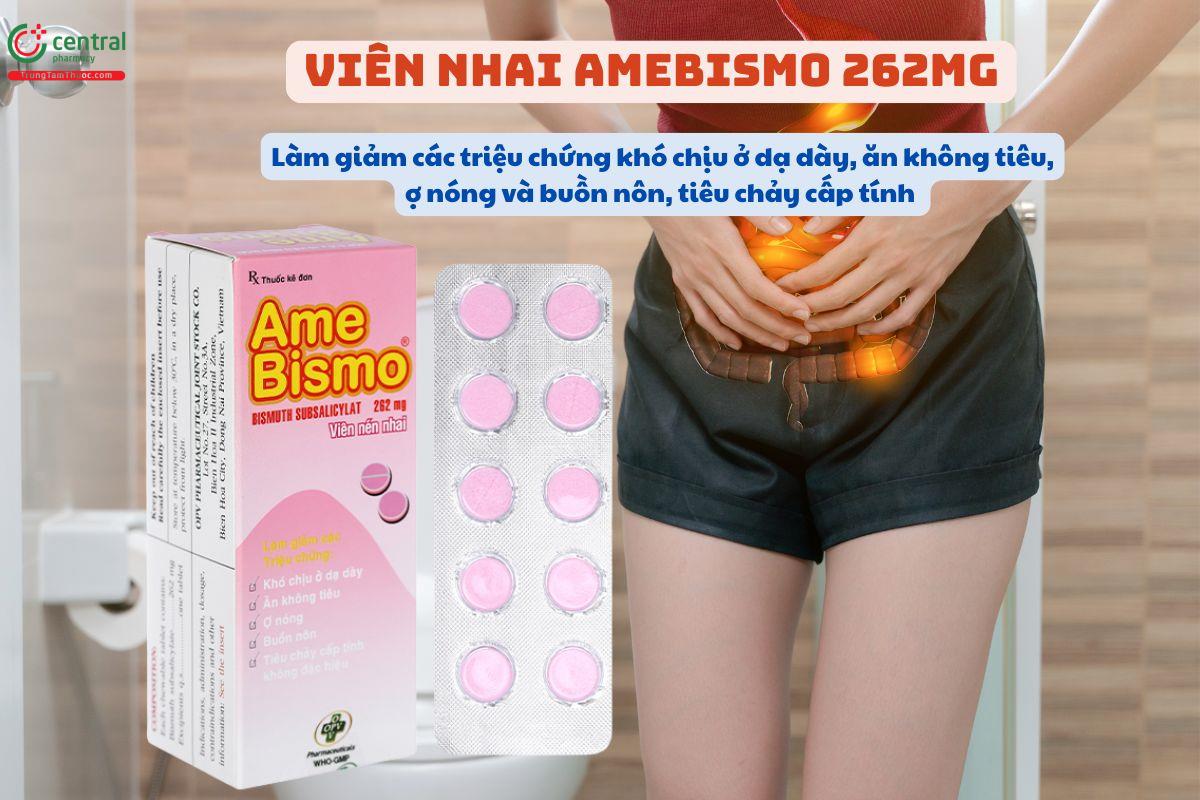 Thuốc AmeBismo 262mg (viên nén nhai) trị tiêu chảy, ăn không tiêu