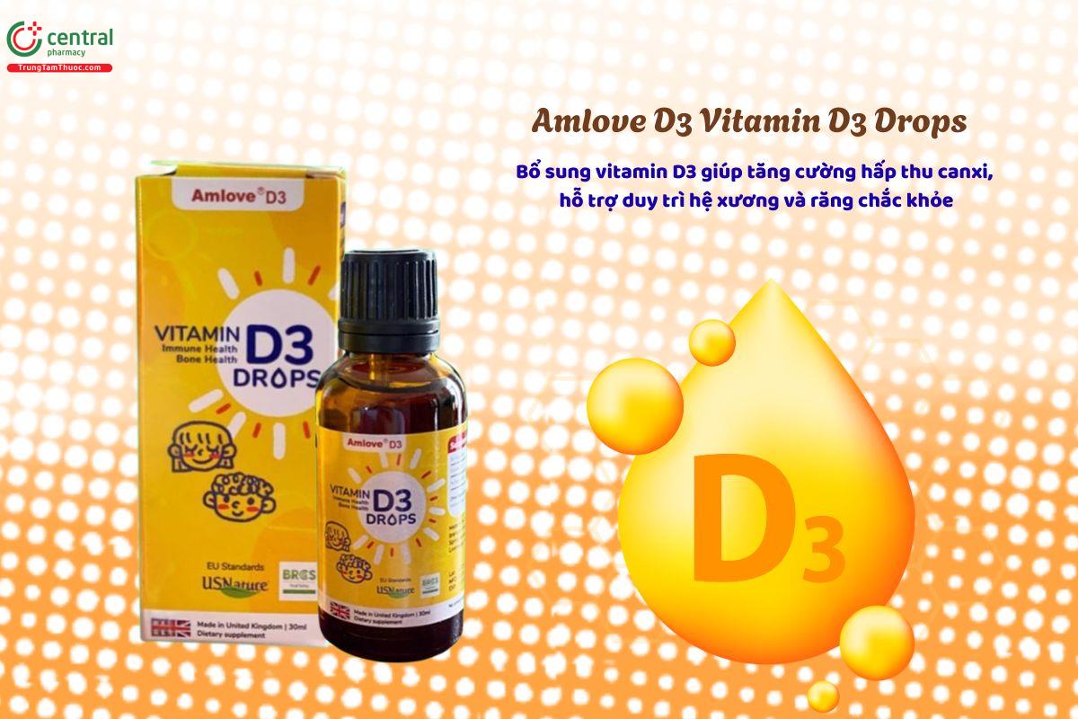 Amlove D3 Vitamin D3 Drops hỗ trợ giúp xương chắc khỏe