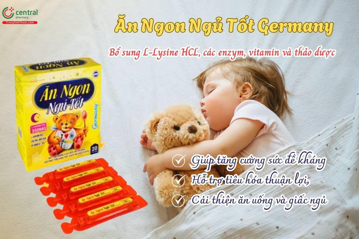 Ăn Ngon Ngủ Tốt Germany 10ml bổ sung L-Lysine HCL, enzym, vitamin và thảo dược, giúp nâng cao sức đề kháng, hỗ trợ tiêu hóa, cải thiện ăn uống và giấc ngủ