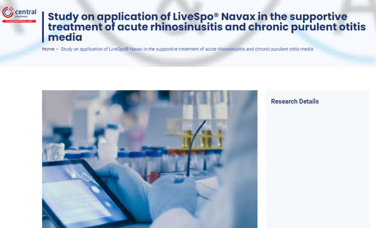 Nghiên cứu ứng dụng LiveSpo® Navax trong điều trị hỗ trợ viêm mũi xoang cấp và viêm tai giữa mủ mãn tính