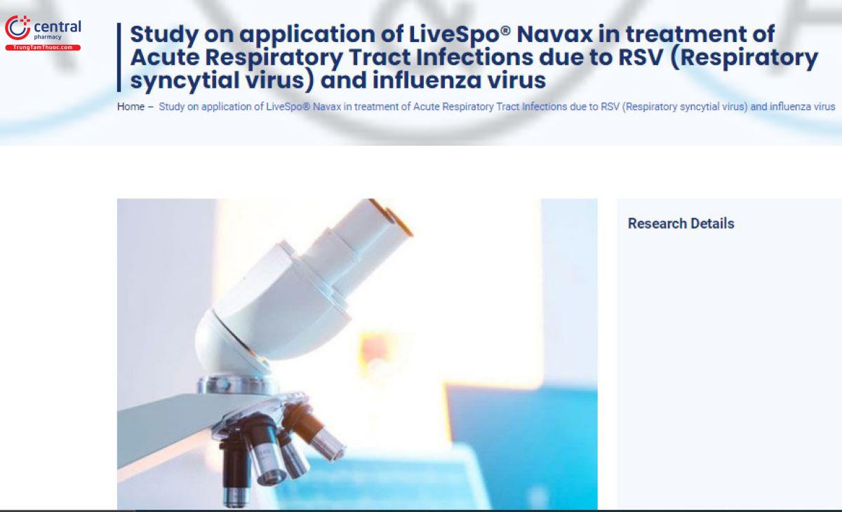 Nghiên cứu ứng dụng LiveSpo® Navax trong điều trị Nhiễm trùng đường hô hấp cấp tính do RSV (Vi rút hợp bào hô hấp) và vi rút cúm