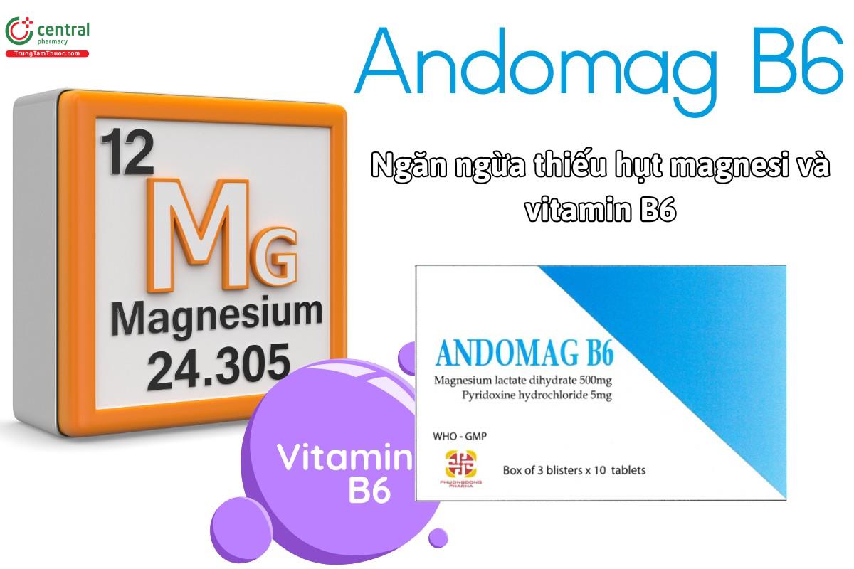 Thuốc Andomag B6 500mg/5mg bổ sung, dự phòng thiếu hụt magnesi và vitamin B6