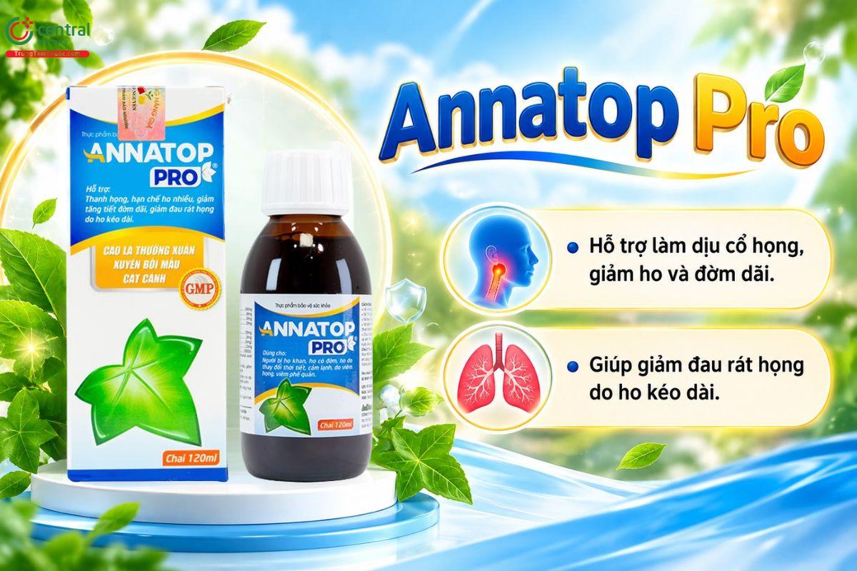 Annatop Pro hỗ trợ thanh họng, giảm ho, hạn chế đờm dãi và đau rát họng