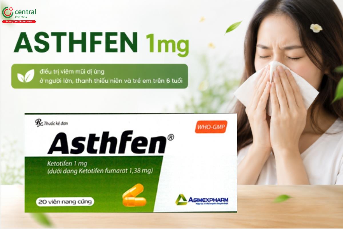 Thuốc ASTHFEN ketotifen 1mg điều trị viêm mũi dị ứng ở người lớn, thanh thiếu niên và trẻ em trên 6 tuổi