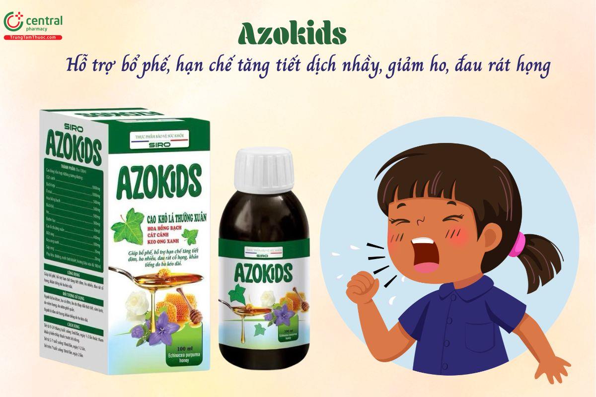 Azokids giúp làm dịu cổ họng, làm giảm ho, giảm đờm, rát họng