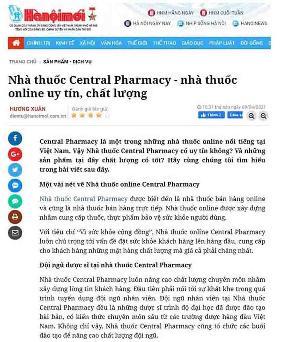 Báo Hà Nội Mới đưa tin về Trung Tâm Thuốc Central Pharmacy