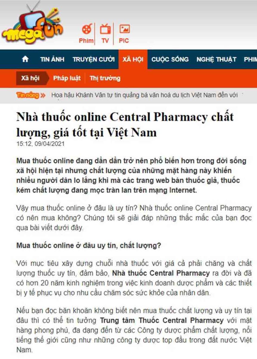 Báo megafun viết về nhà thuốc Central Pharmacy