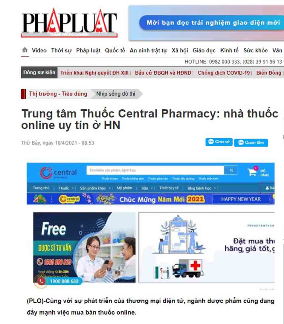 Trung tâm Thuốc Central Pharmacy: nhà thuốc online uy tín ở HN
