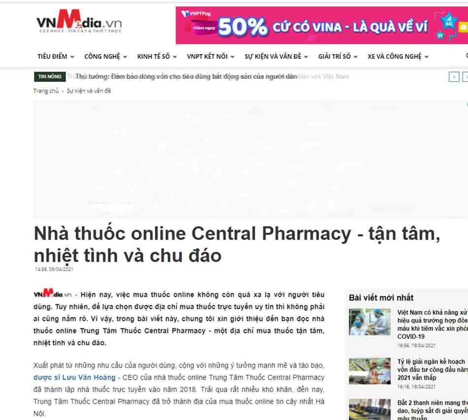 Nhà thuốc online Central Pharmacy - tận tâm, nhiệt tình và chu đáo