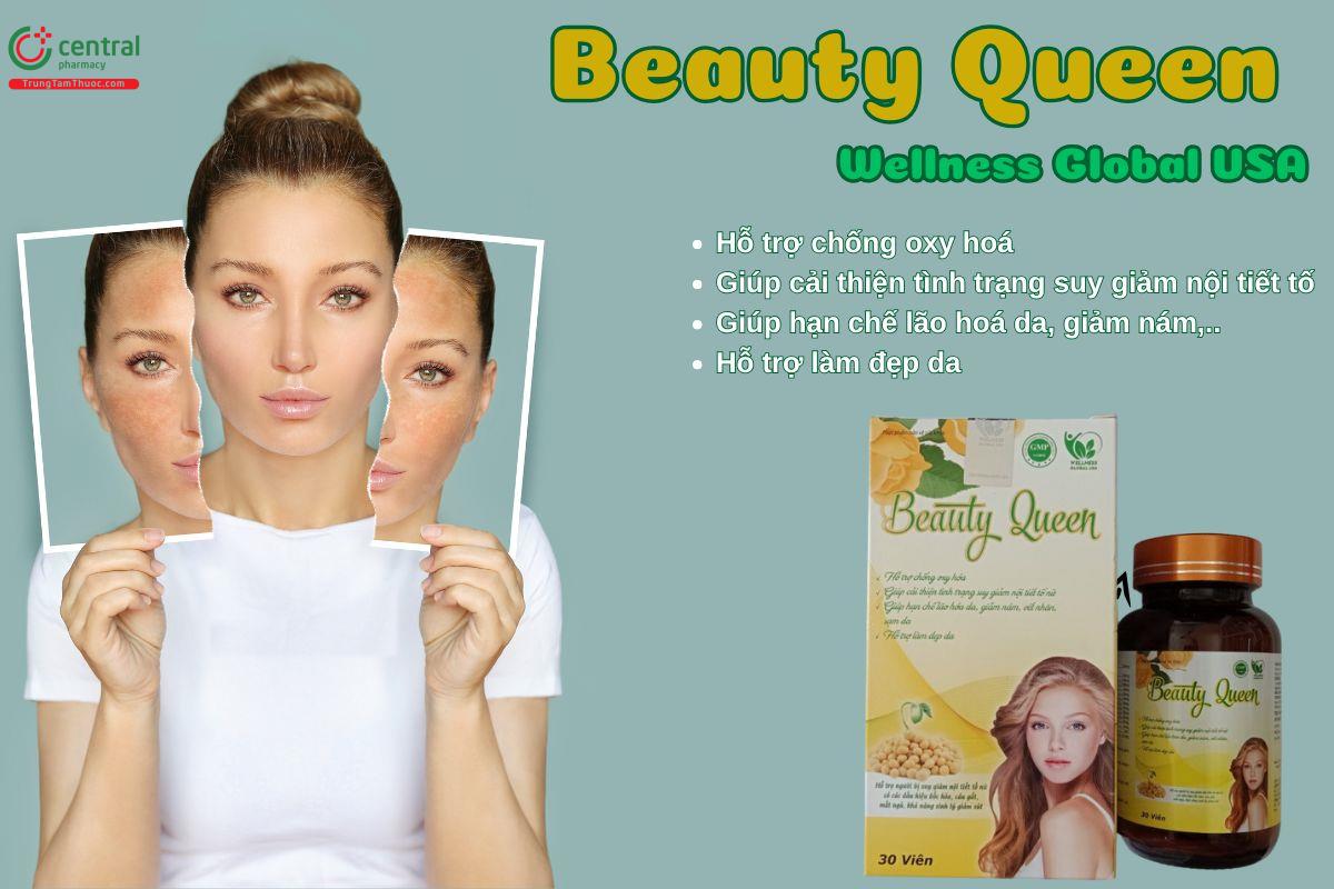 Viên uống Beauty Queen Wellness Global USA giúp tăng cường nội tiết tố nữ, hỗ trợ làm trắng sáng da, mờ nám, sạm da,...