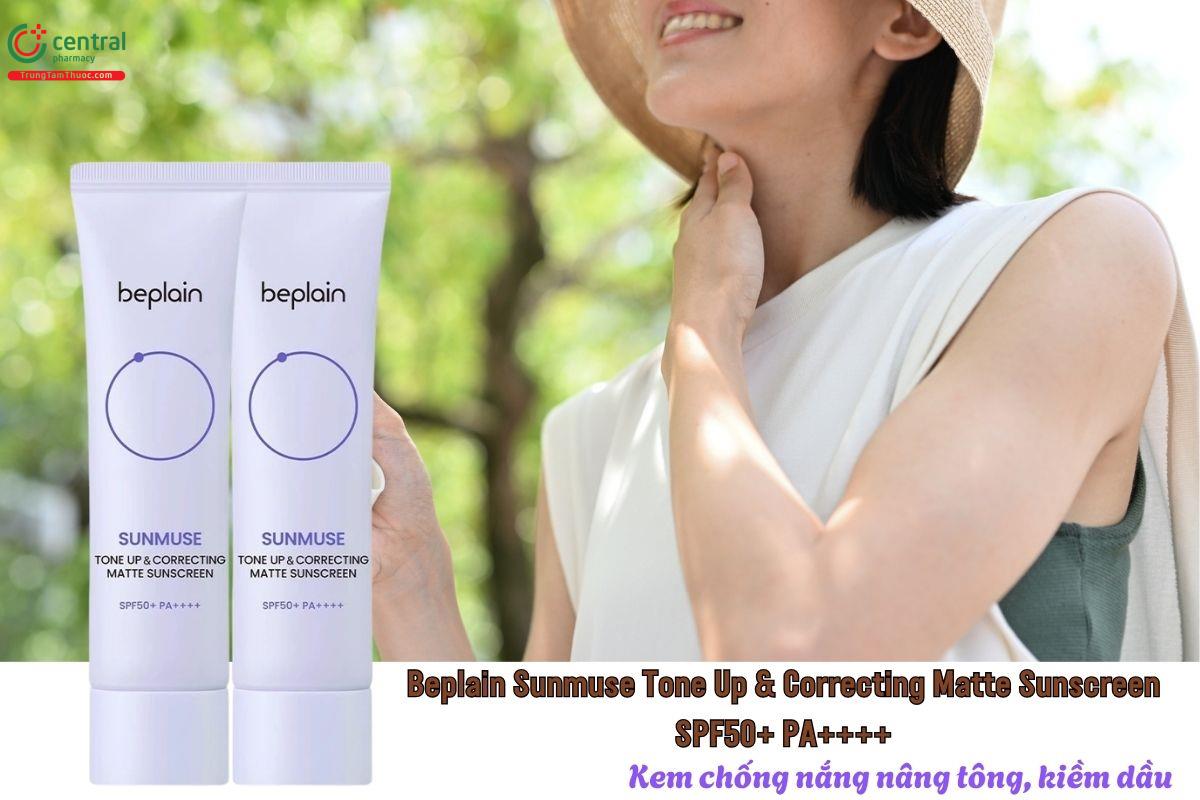 Beplain Sunmuse Tone Up & Correcting Matte Sunscreen SPF50+ PA++++ giúp kiềm dầu, nâng tông