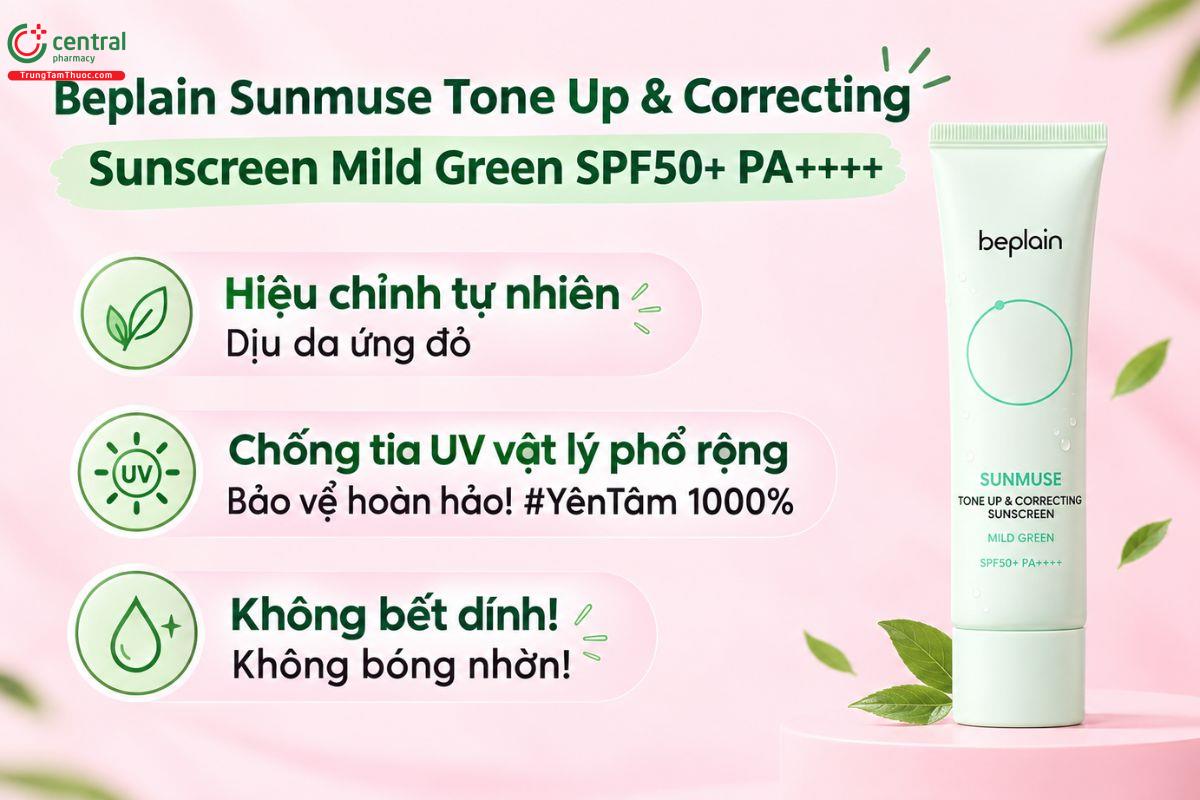 Kem chống nắng Beplain Sunmuse Tone Up & Correcting Sunscreen Mild Green SPF50+ PA++++