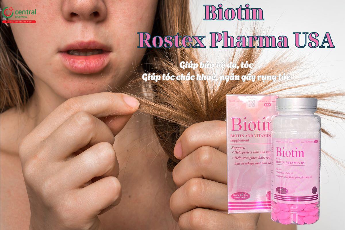Viên uống Biotin Rostex Pharma USA giúp tóc chắc khoẻ, ngăn ngừa gãy rụng