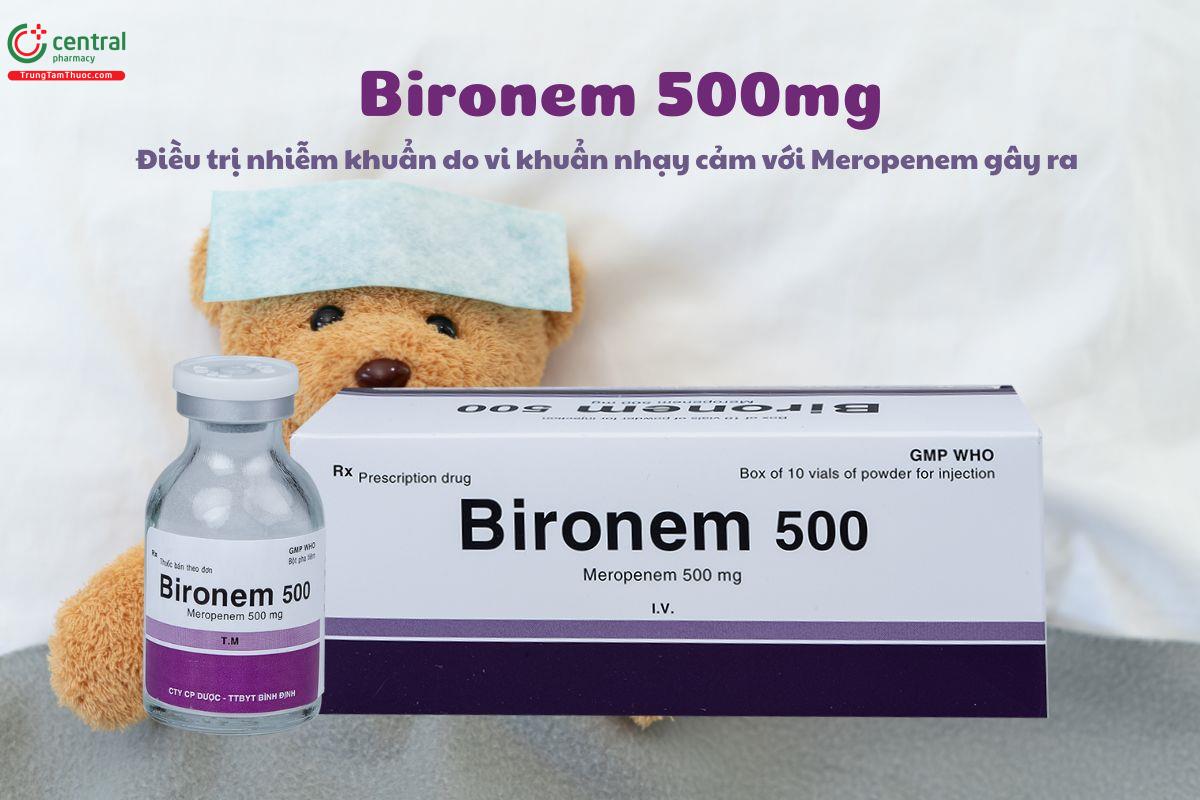 Thuốc Bironem 500mg điều trị nhiễm khuẩn do vi khẩn nhạy cảm với Meropenem