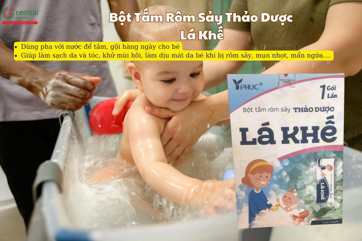 Bột Tắm Rôm Sảy Thảo Dược Lá Khế giúp dùng để tắm, gội hàng ngày cho bé
