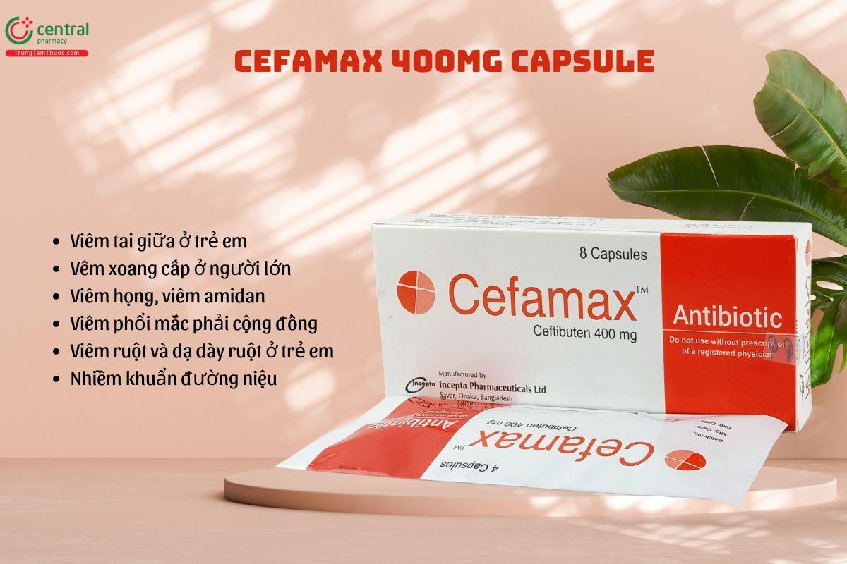 Thuốc Cefamax 400mg Capsule điều trị nhiễm khuẩn do vi khuẩn nhạy cảm