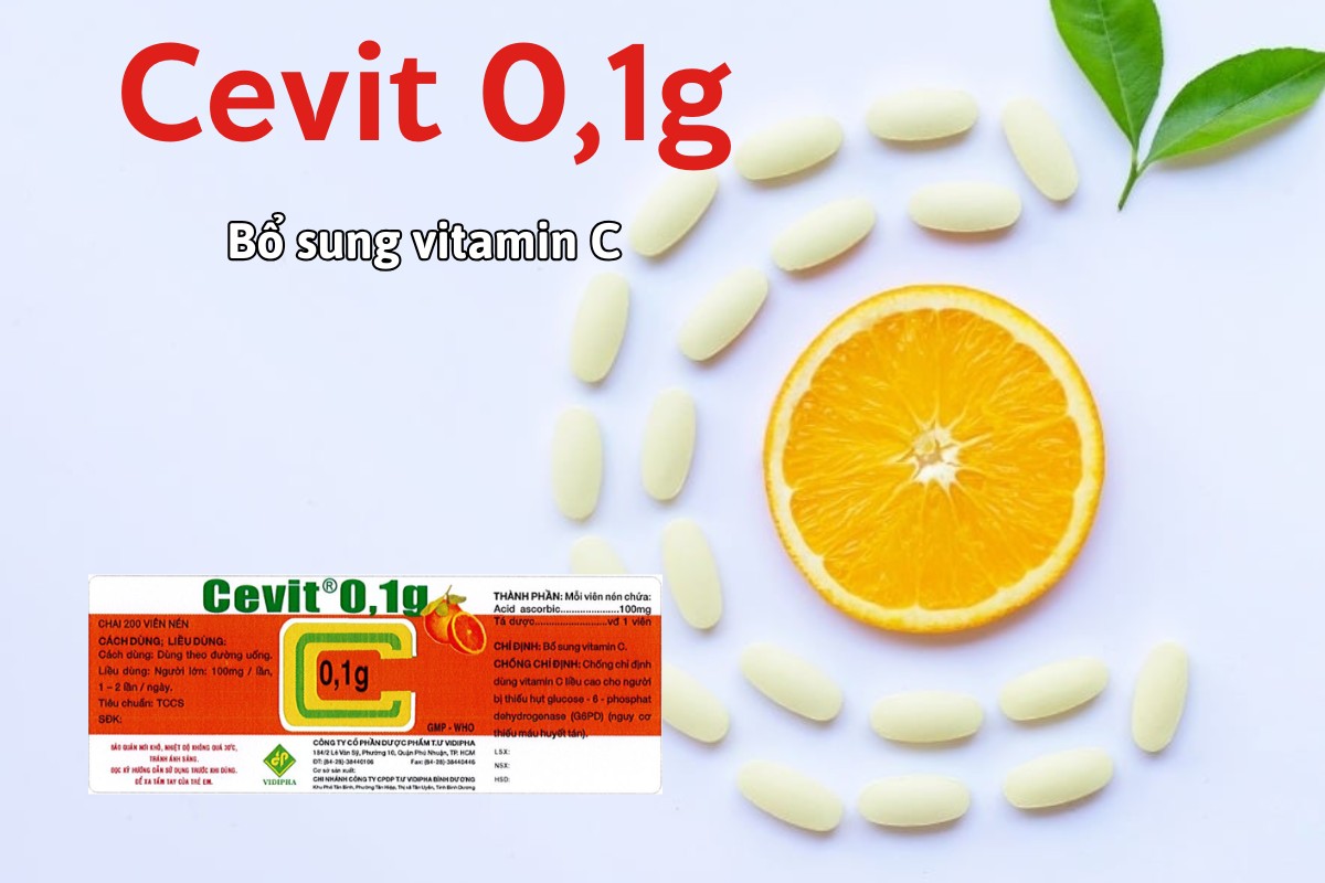 Thuốc Cevit 0,1g giúp bổ sung vitamin C đường uống cho người trưởng thành