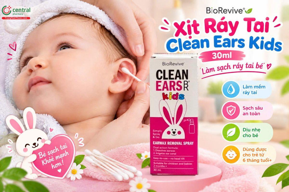  Xịt Ráy Tai Clean Ears Kids 30ml - Làm sạch ráy tai bé