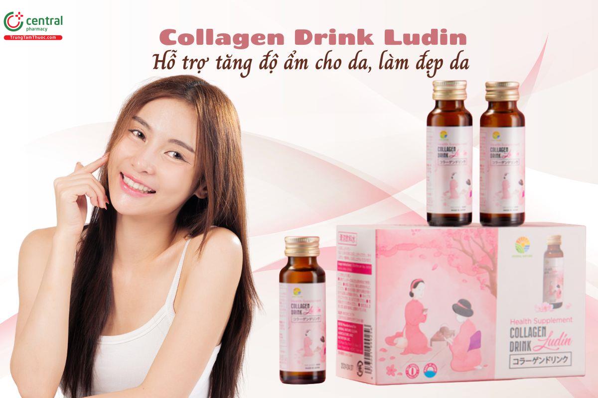 Collagen Drink Ludin giúp tăng độ đàn hồi, độ ẩm cho da, làm đẹp da