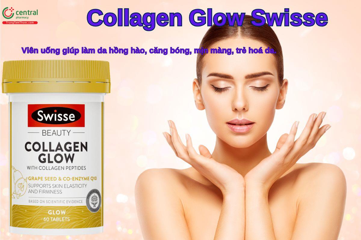 Viên uống Swisse Beauty Collagen Glow with Collagen Peptides giúp da săn chắc, tăng độ đàn hồi cho da