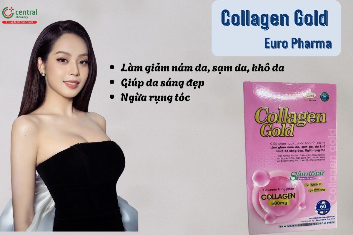 Viên uống Collagen Gold Euro Pharma giúp chăm sóc da đẹp, giảm nám sạm, giảm gãy rụng tóc