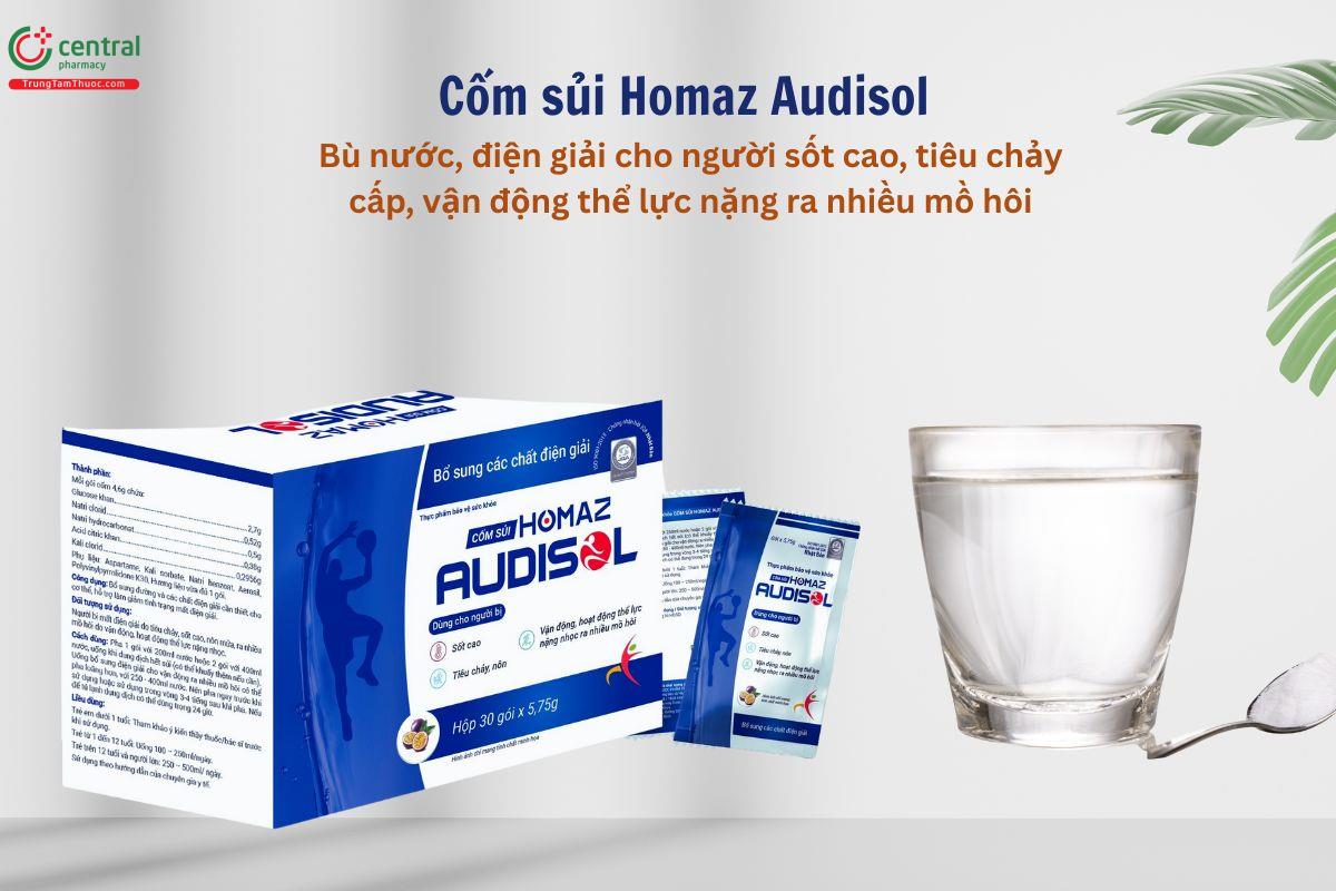 Cốm sủi Homaz Audisol bổ sung đường và chất điện giải