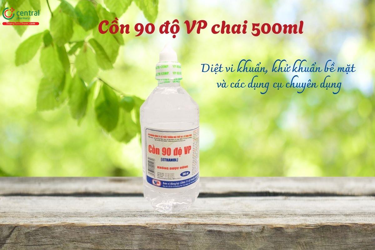 Cồn 90 độ VP chai 500ml giúp diệt vi khuẩn, khử trùng bề mặt và dụng cụ chuyên dụng