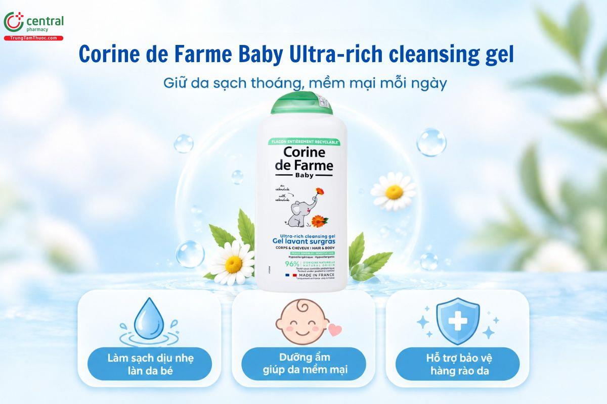 Gel tắm gội cho bé Corine de Farme Baby Ultra-rich cleansing gel