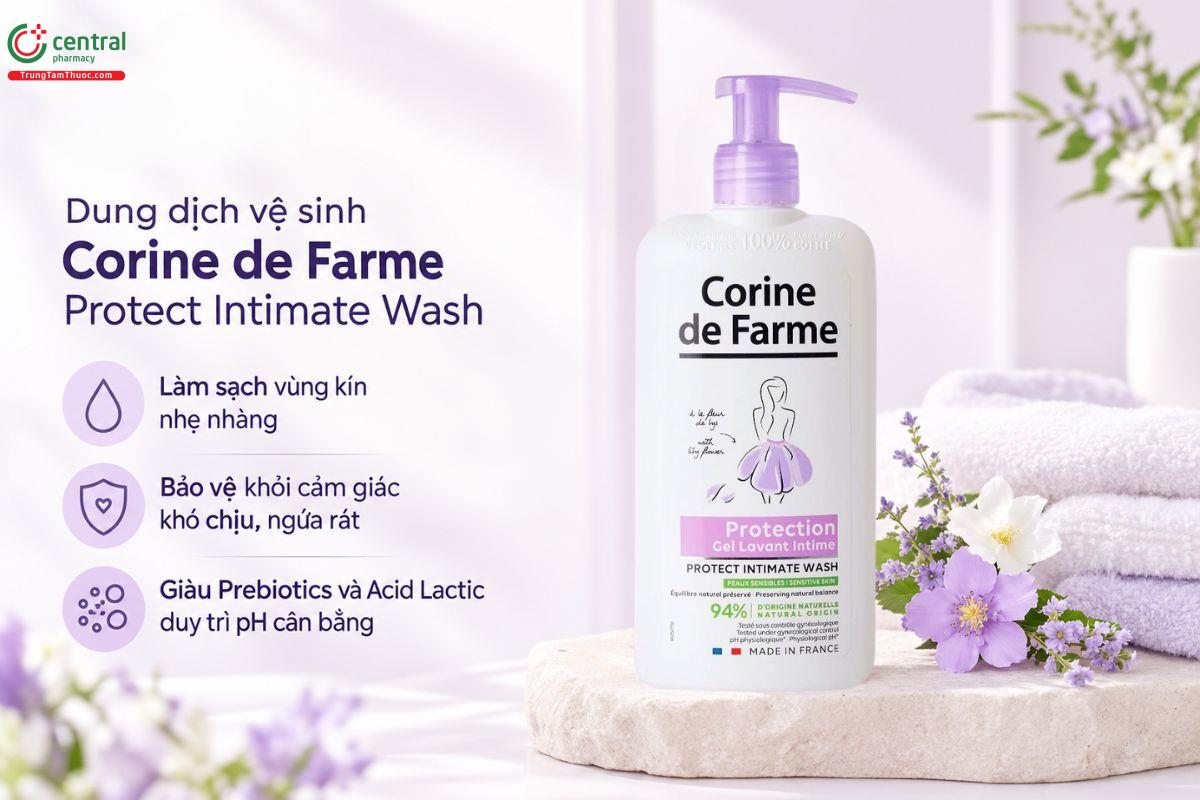 Gel vệ sinh phụ nữ Corine de Farme Protect Intimate Wash - Làm sạch, bảo vệ da