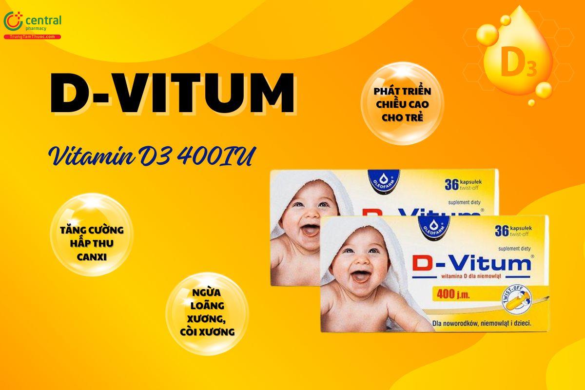 D-Vitum Vitamin D3 400IU hỗ trợ tăng chiều cao, chắc khỏe xương