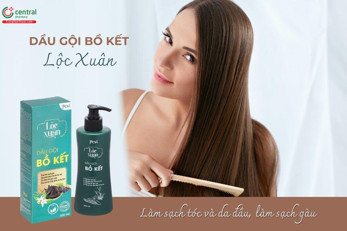 Dầu gội bồ kết Lộc Xuân hỗ trợ làm sạch hiệu quả tóc và da đầu, giúp loại bỏ gàu và góp phần giảm cảm giác ngứa do gàu gây ra