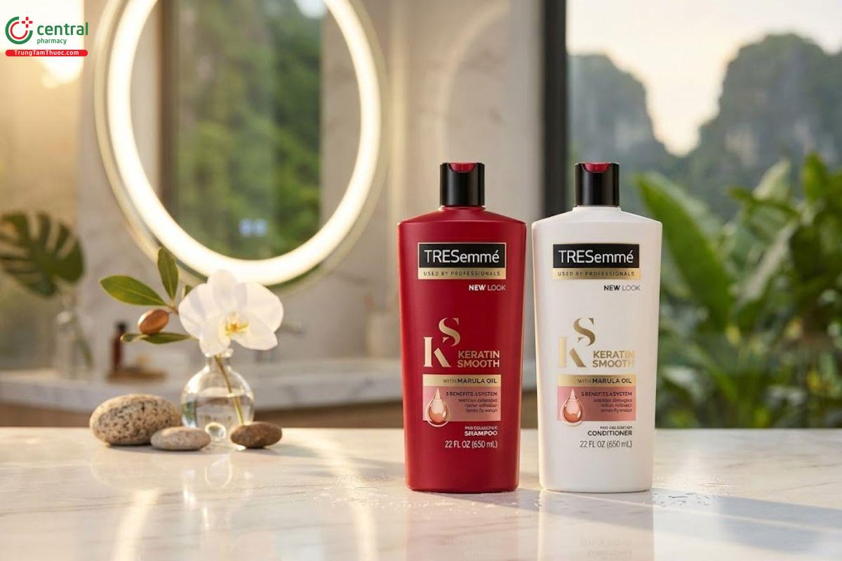 Dầu gội cặp TREsemmé Keratin Smooth (đỏ)