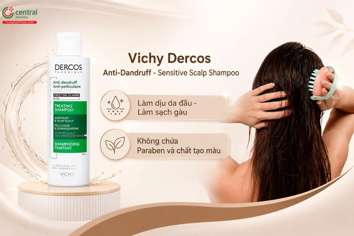 Dầu gội giảm gàu cho da đầu nhạy cảm Vichy Dercos Anti-Dandruff - Sensitive Scalp Shampoo