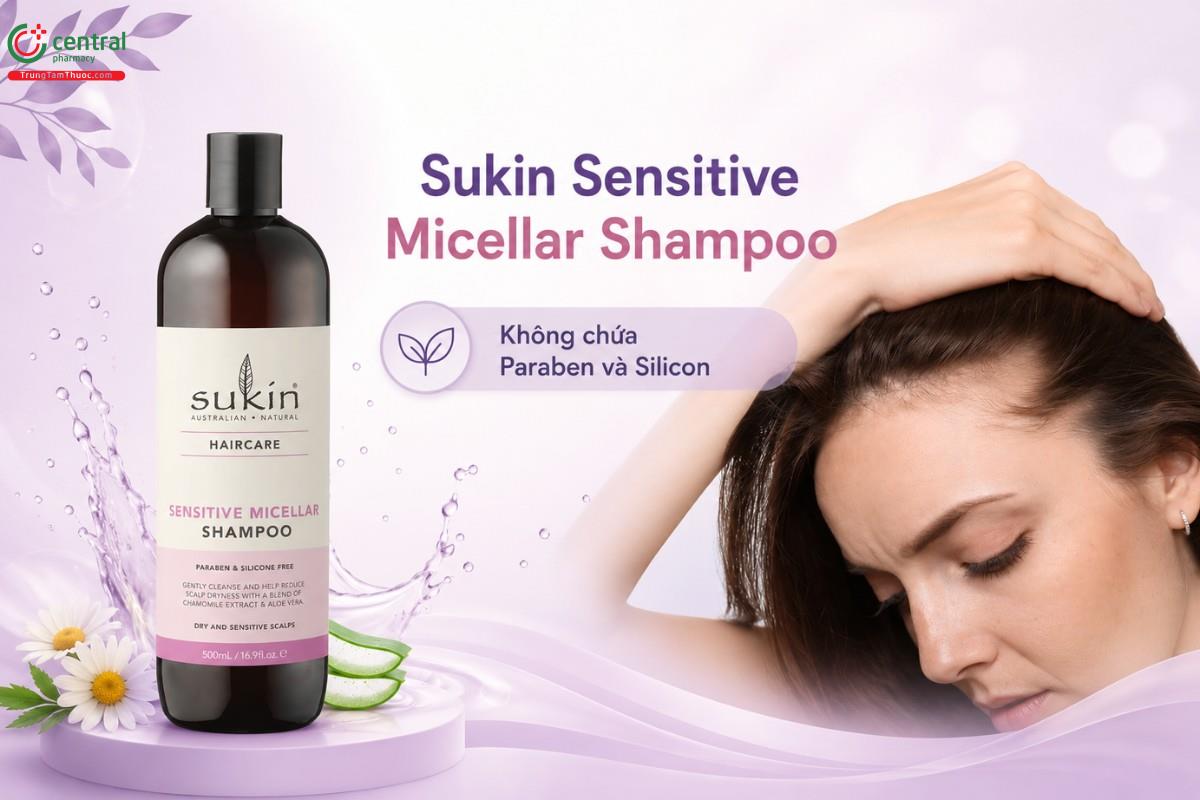 Dầu gội thảo dược cho tóc và da đầu nhạy cảm Sukin Sensitive Micellar Shampoo