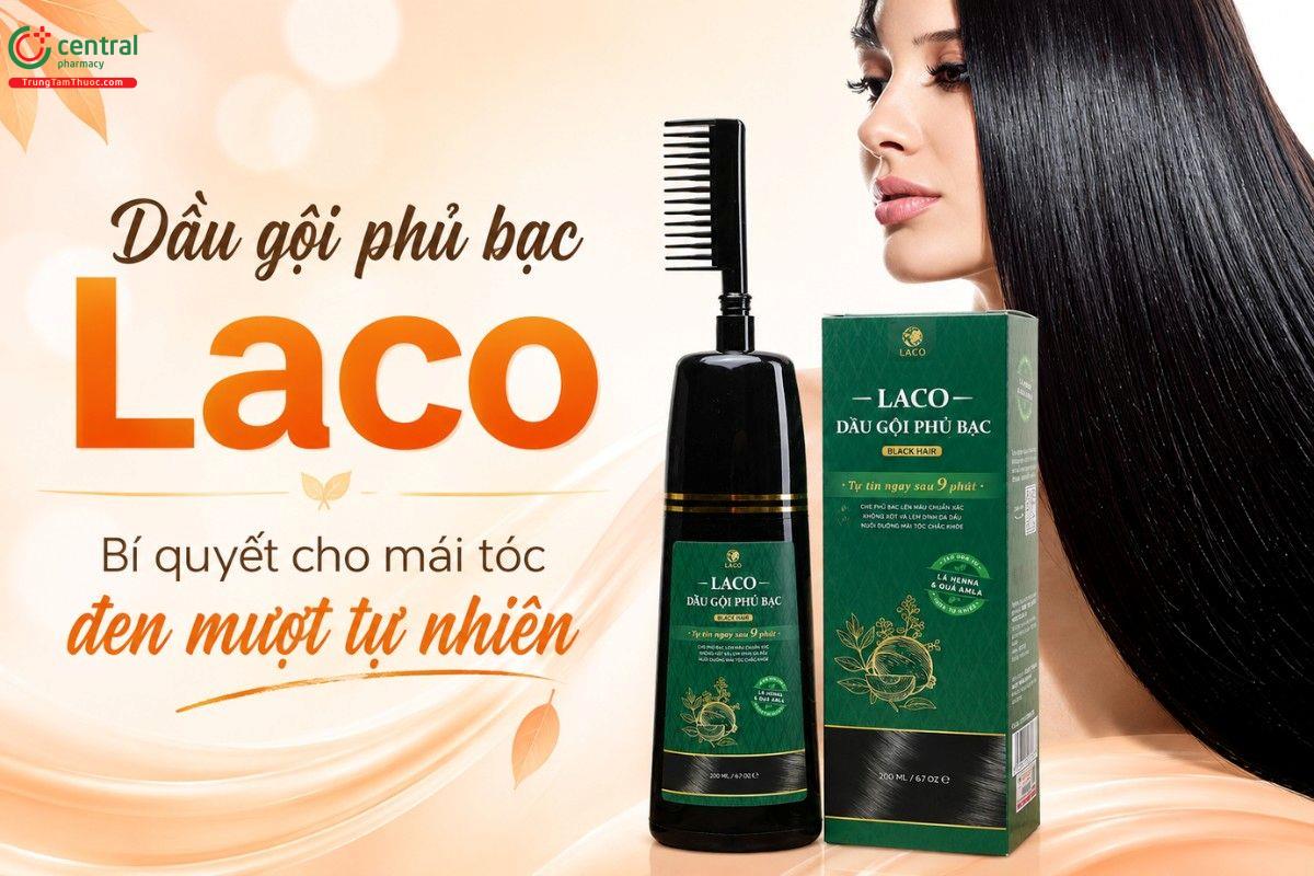 Dầu gội phủ bạc Laco - Tự tin ngay chỉ sau 9 phút.