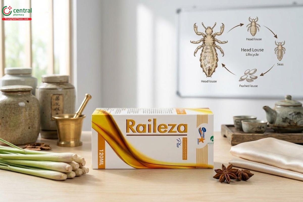 Dầu gội trị chấy Raileza 120ml với Permethrin 1%.