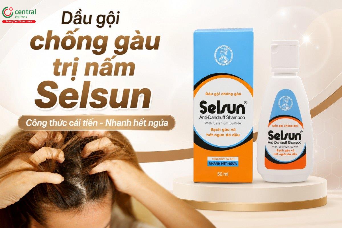 Dầu gội chống gàu trị nấm Selsun 1,8% Selenium Sulfide.