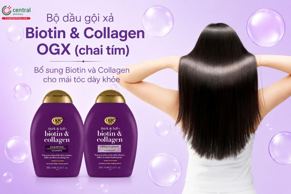 Bộ dầu gội xả Biotin & Collagen OGX (chai tím)