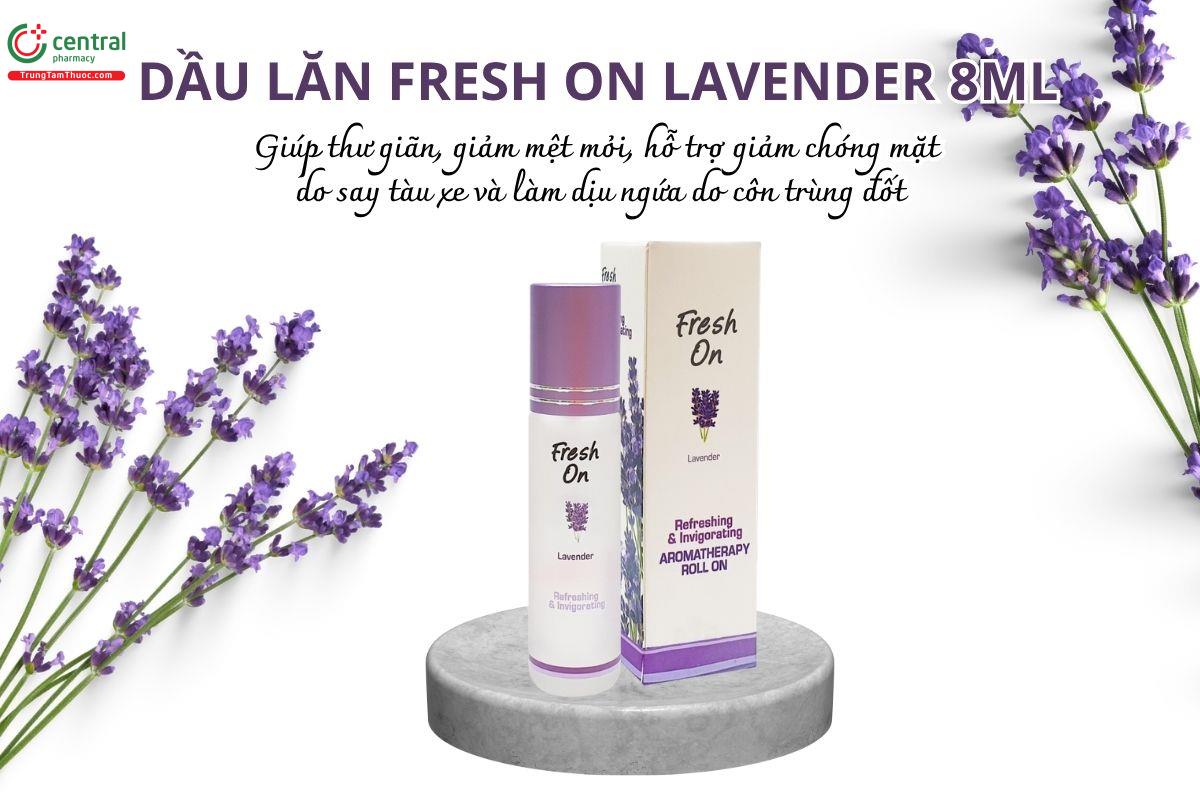 Dầu lăn Fresh On Lavender 8ml giúp thư giãn, giảm mệt mỏi, hỗ trợ giảm chóng mặt do say tàu xe và làm dịu ngứa