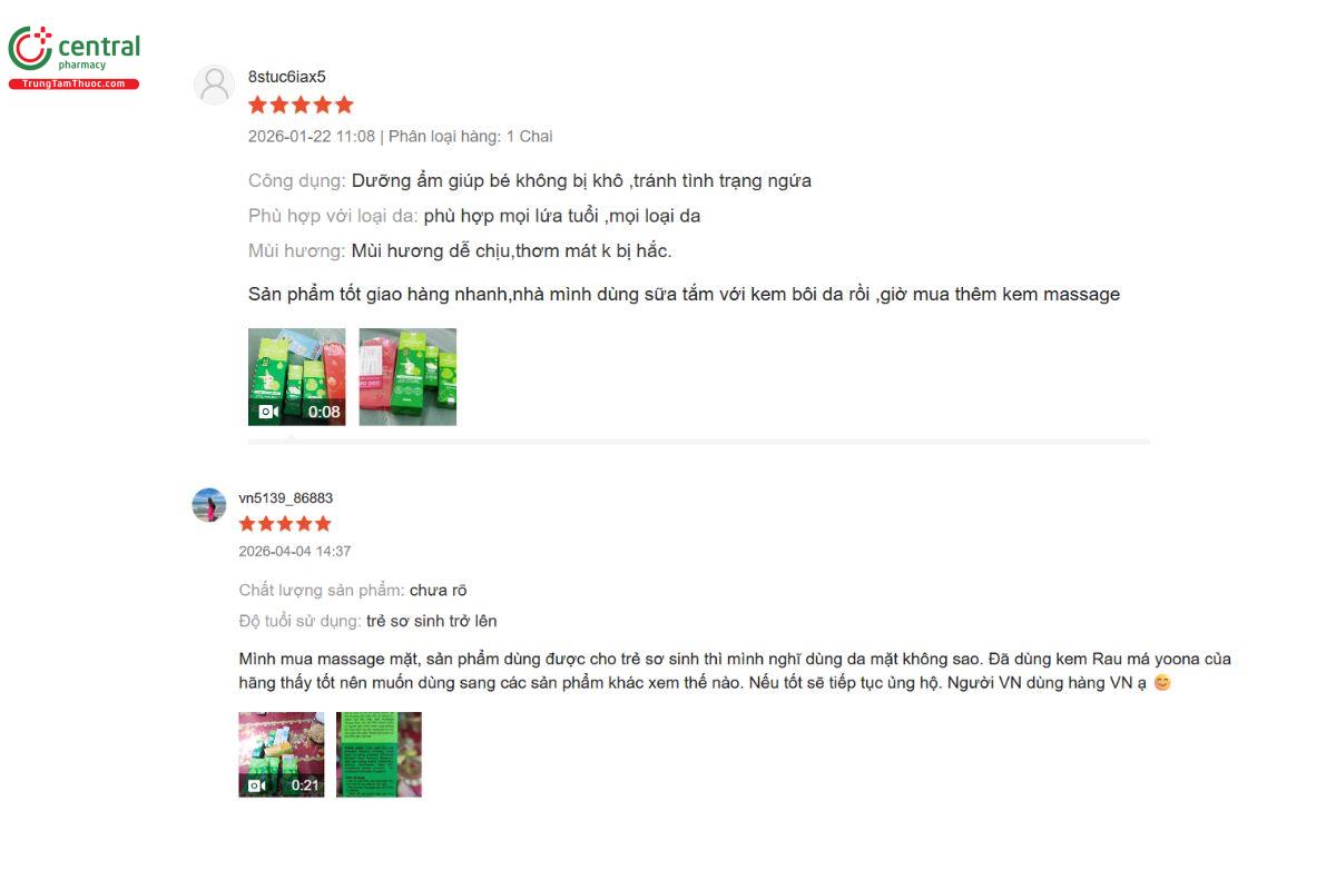 Review từ người dùng về Dầu massage Yoosun Rau má