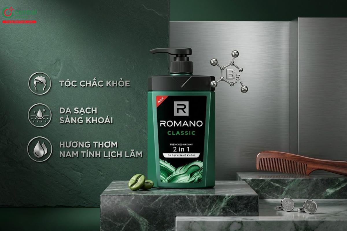 Dầu gội sữa tắm 2 trong 1 cho nam Romano Classic