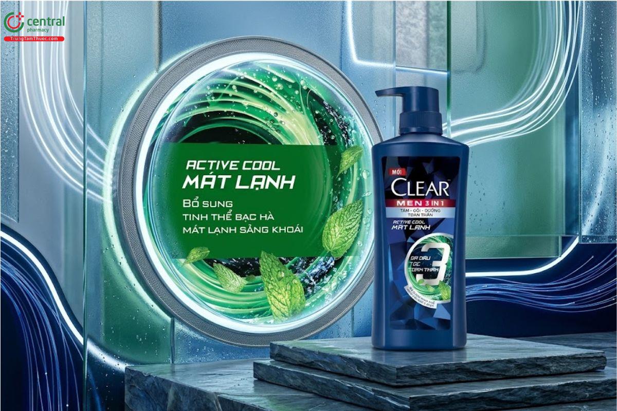 Dầu tắm gội Clear Men 3 in 1 Active Cool.