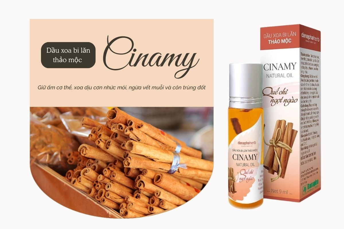 Dầu xoa bi lăn thảo mộc Cinamy 9ml giữ ấm cơ thể, giảm đau mỏi cơ