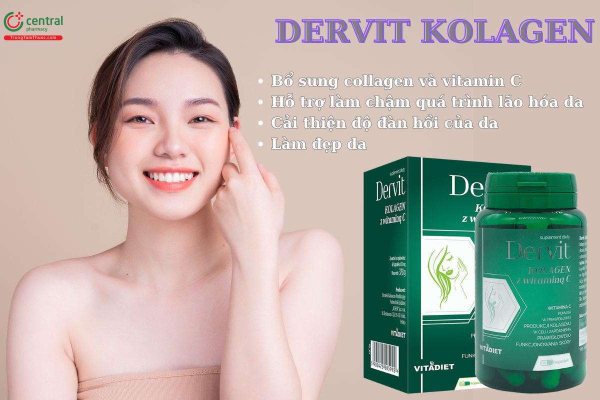 Viên uống Dervit Kolagen giúp tăng độ đàn hồi cho da, làm chậm quá trình lão hoá da