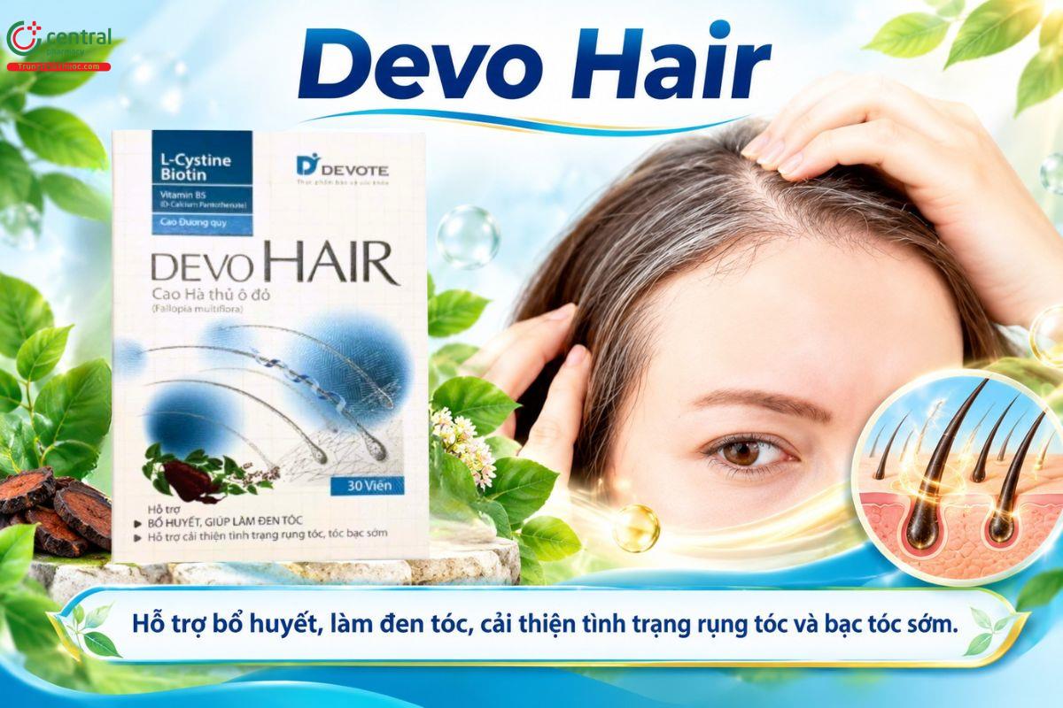 Devo Hair hỗ trợ bổ huyết, chăm sóc tóc, cải thiện rụng tóc và tóc bạc sớm